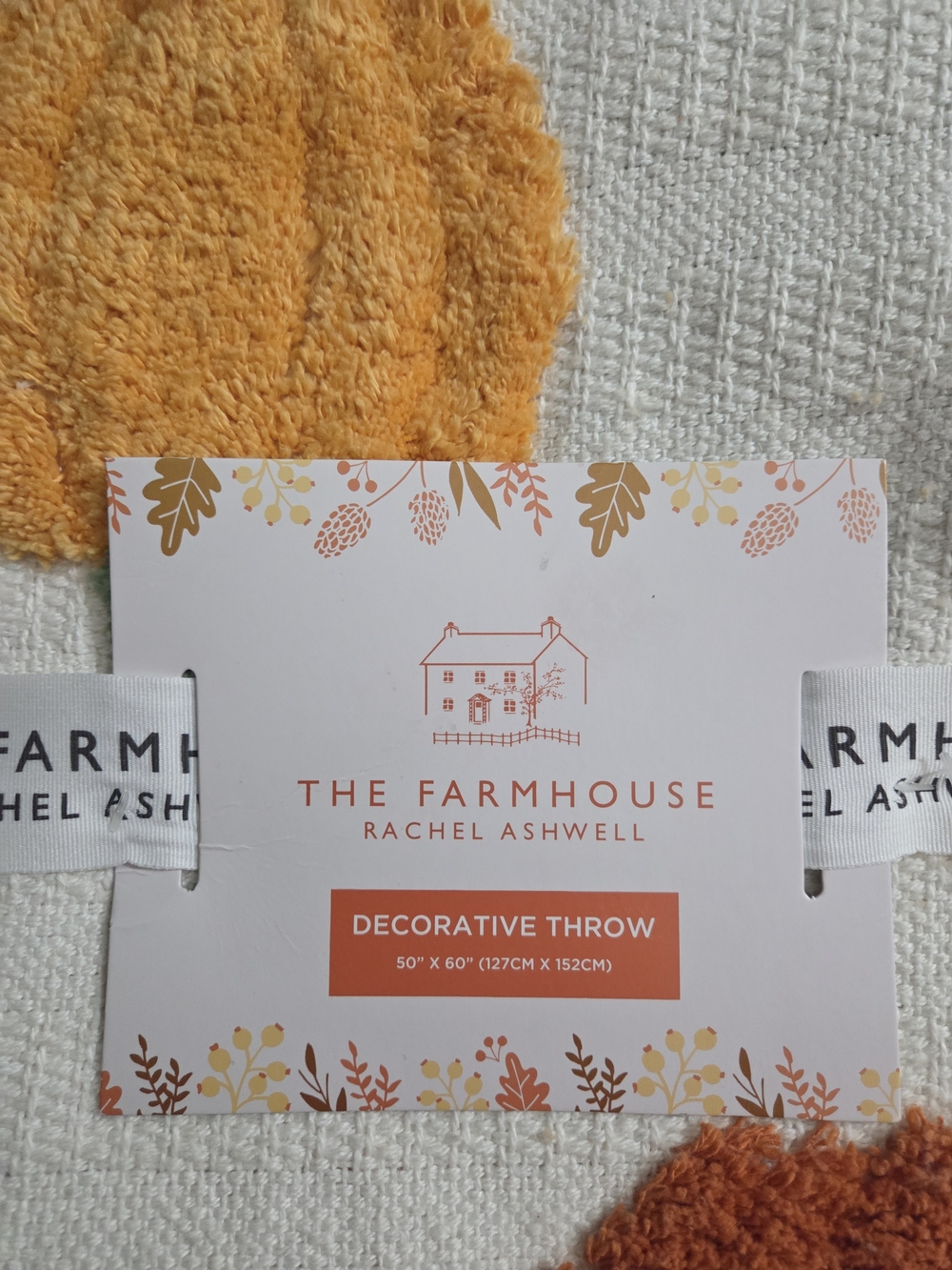 The Farmhouse Rachel Ashwell Cream Throw with Orange Pumpkin Motifs - Picture 3 of 6